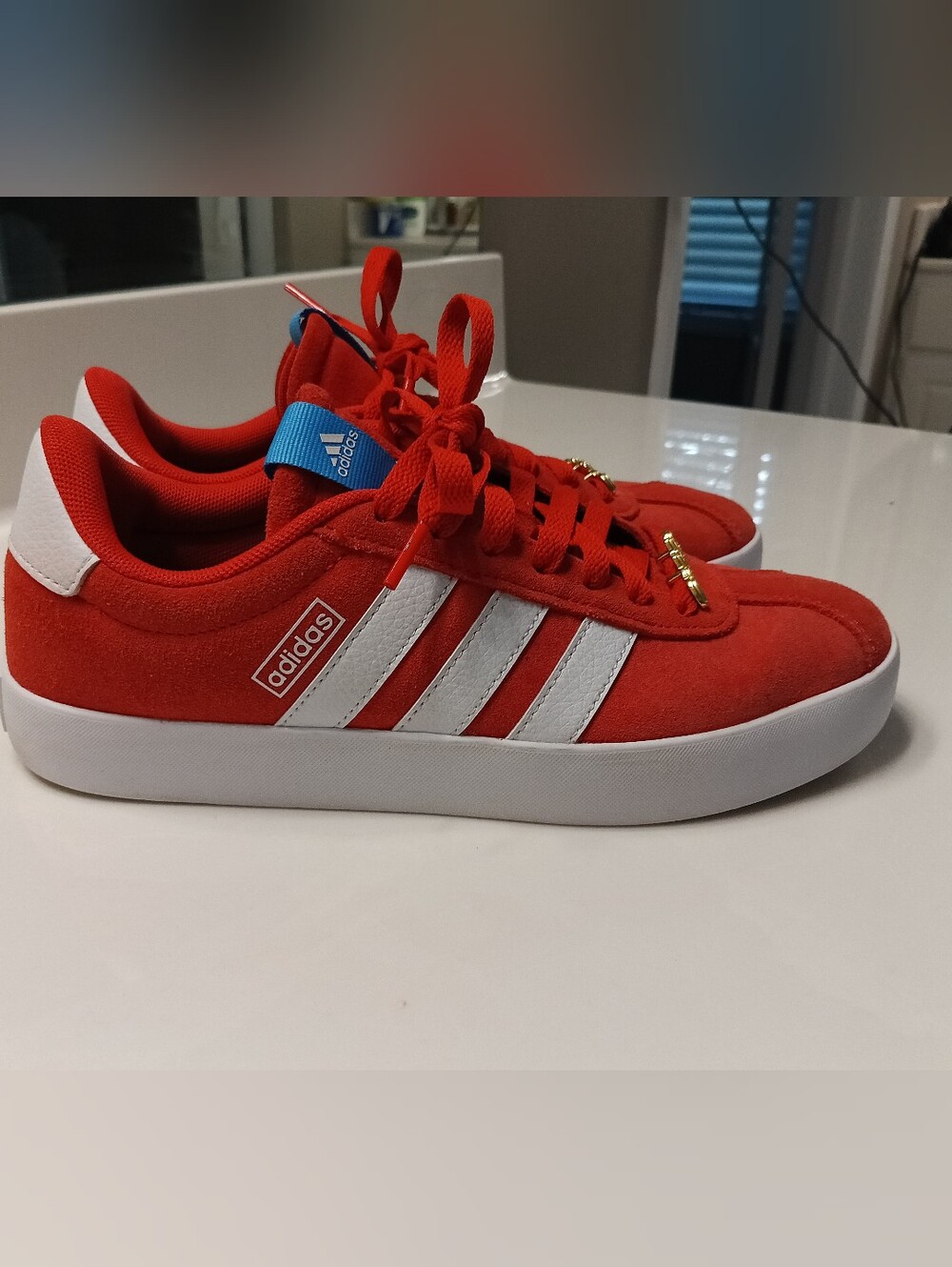 adidas VL Court 3.0 Bright Red Suede Gold Logo Sneakers Women’s 7.5